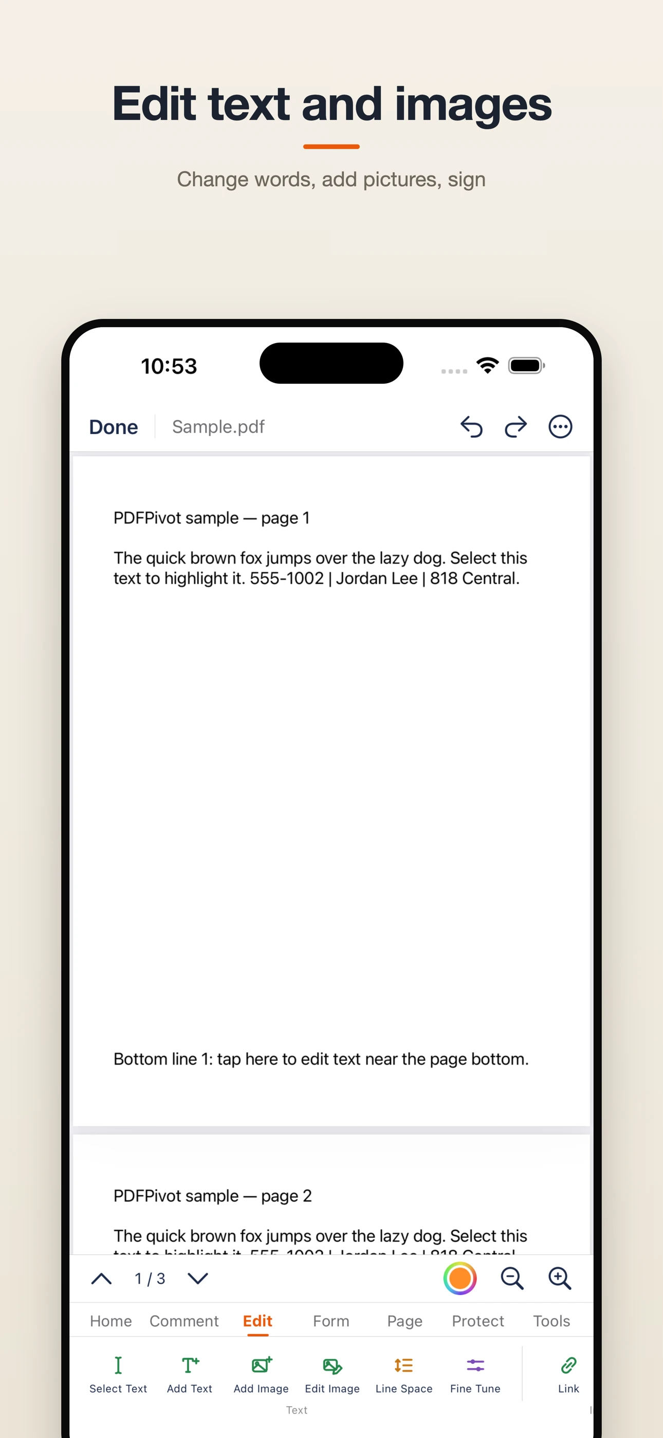 PDFPivot editing tools