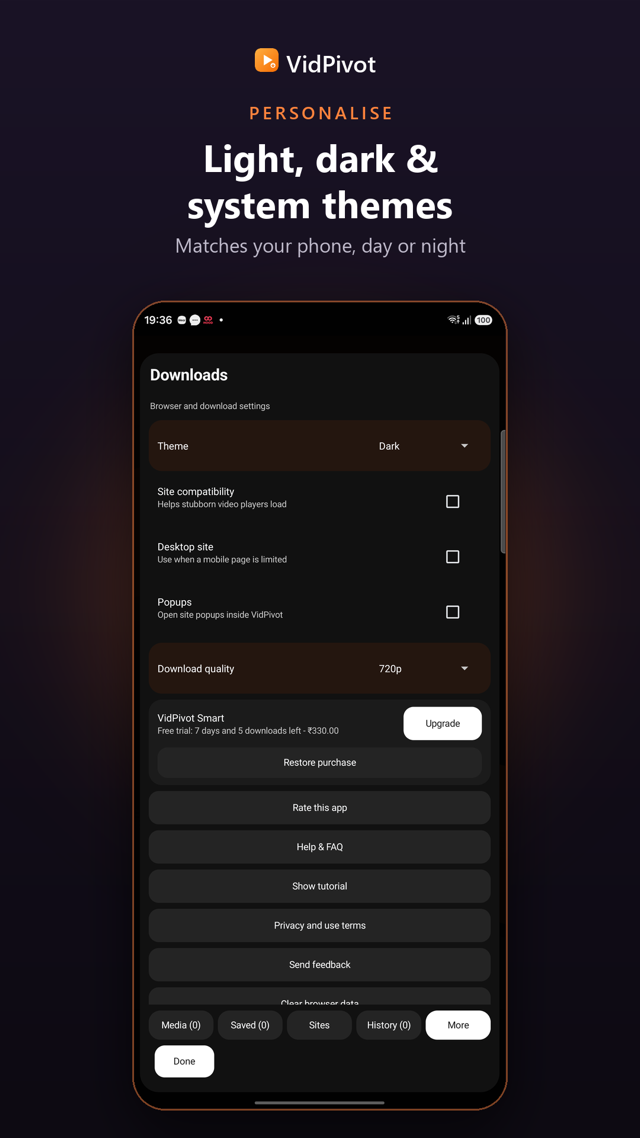 VidPivot personalisation and settings