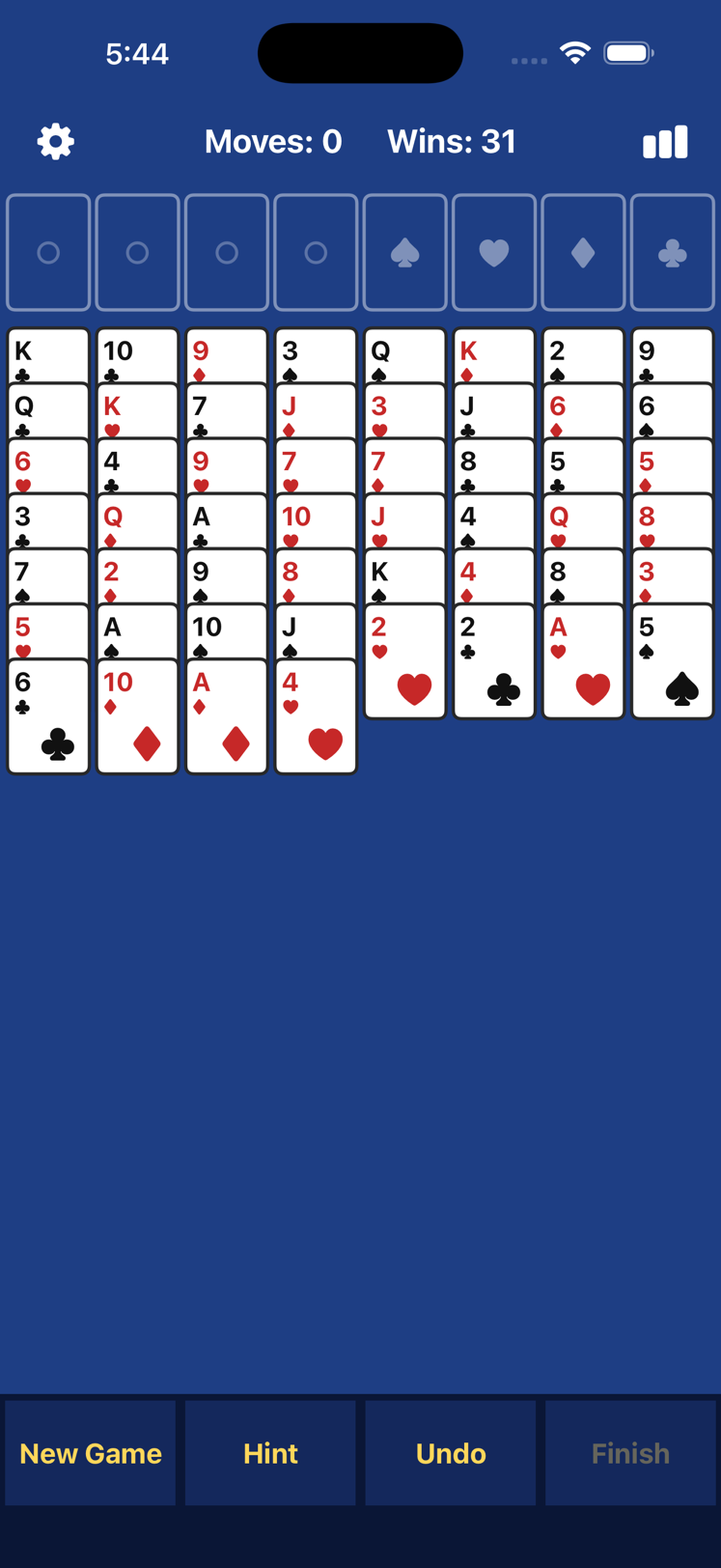 FreeCell Odyssey on iPhone, screen 1